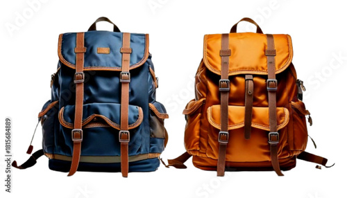 Travel and Education Gear Collection – Modern and Vintage Backpacks, isolated on transparent background