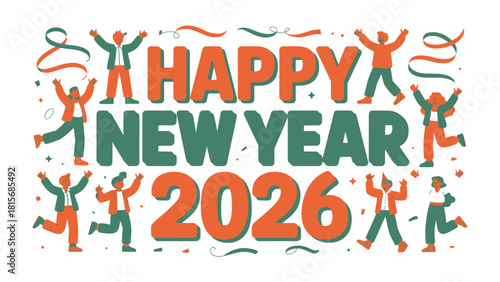 Happy New Year 2026: A vibrant and colorful illustration that radiates joy and excitement for the year ahead, designed to spread festive greetings and celebrate new beginnings. 