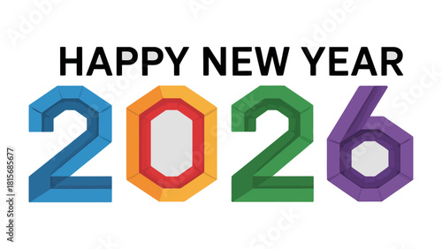 Happy New Year 2026: A vibrant and colorful design spells out Happy New Year 2026, heralding the arrival of a new year, marking a fresh start and the dawn of new opportunities.