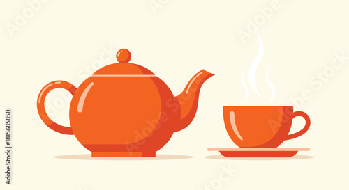 A calming moment with a steaming hot cup of tea alongside a teapot for a relaxing afternoon, perfect for wellness and mindfulness blogs