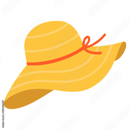 sun hat with ribbon summer beach flat color vector illustration template design