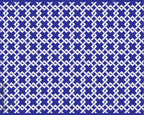 seamless pattern, interlocking, knot, geometric, repeating background, texture, Asian, Chinese, traditional, lattice, endless knot, fret, blue, white, decorative, intricate, ornament, vector, wallpape