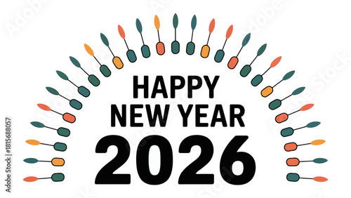 New Year Celebration 2026: Festive graphic design wishing everyone a Happy New Year, the design is vibrant and the message is clear.