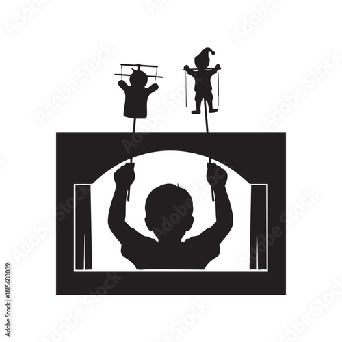 Child Puppet Show Hand-Drawn Silhouette Vector Design Kids Entertainment