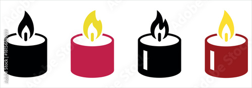 Four colorful candles burning brightly, perfect for adding a warm glow to designs or representing hope and remembrance, creating a peaceful atmosphere.