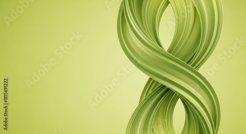 Captivating fluid green ribbon twists elegantly against a soft, gradient background creating a dynamic abstract visual
