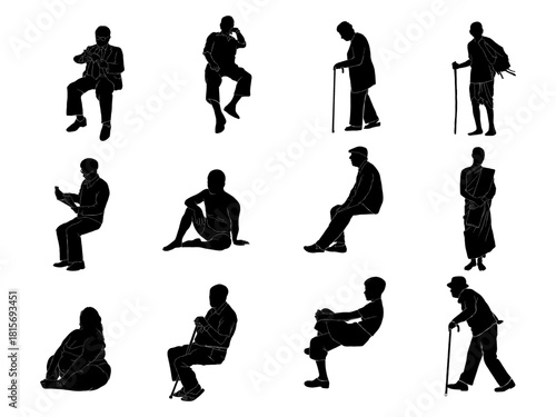 Silhouette of people doing various activities. Vector illustration. Used for illustration work.