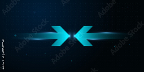 Two large and luminous arrows moves upward at high speed, surrounded by miniature glowing arrows on a dotted tech background, Growth arrow sign concepts