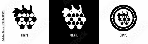 Grape logo set. Collection of black and white logos. Stock vector
