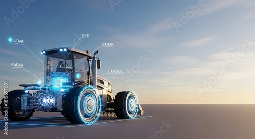 Smart autonomous tractor with advanced GPS, radar, and lidar technology for precision agriculture, innovation