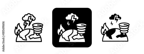Natural Disaster Solid color and black line drawing vector illustration set