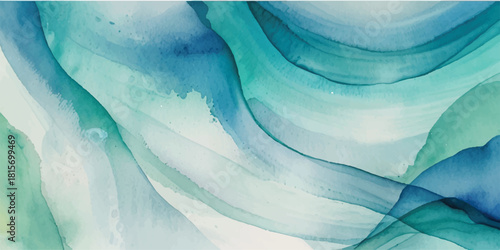 Abstract watercolor painting with flowing lines a blend of blue and green hues perfect for backgrounds and textures