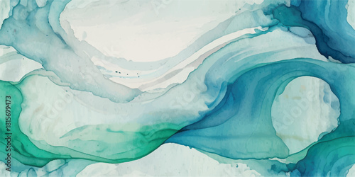 Abstract watercolor painting with flowing teal and blue hues creating a serene and calming effect perfect for backgrounds and artistic designs