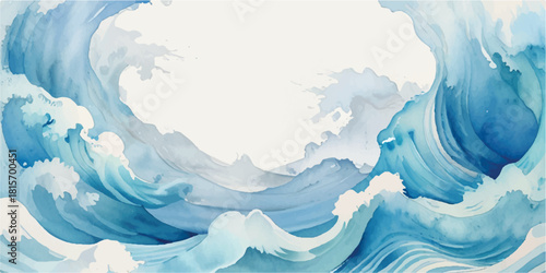 Watercolor painting of ocean waves artistic illustration of sea storm can be used as a background