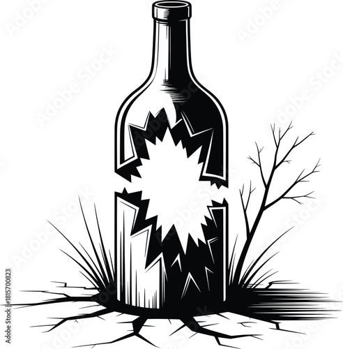 Broken Bottle Shatter Illustration.