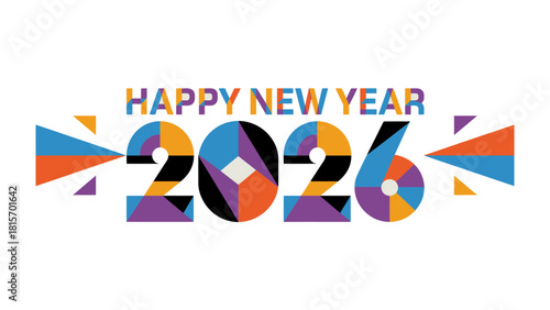 New Year 2026: A vibrant and colorful display of the New Year's date 2026, using bold typography and geometric shapes to create a festive and modern celebration.