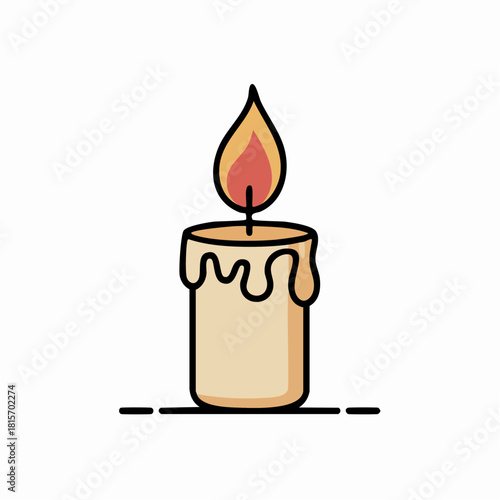 Burning Candle Illustration with Dripping Wax.