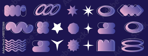 Brutalist abstract geometric shapes and geometric neo brutalism forms,  elements vibrant colors gradient. Simple contemporary shapes  illustration