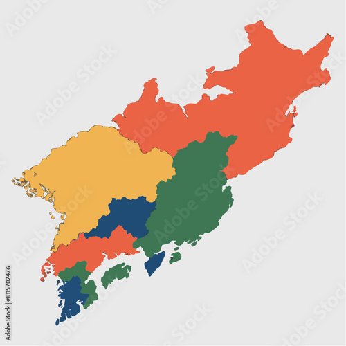 Colorful Map of Russian Far East Regions.
