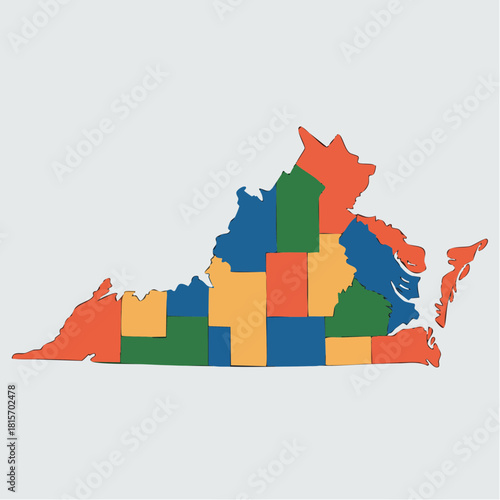 Colorful Map of Virginia Counties and Independent Cities.