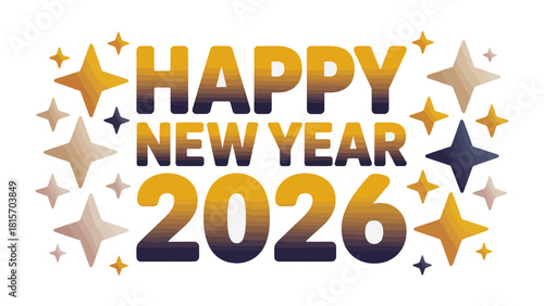 Happy New Year 2026: A vibrant and celebratory design wishing a joyful New Year, complete with twinkling stars and a warm, inviting color palette.