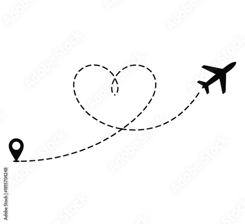 Airplane Travel Route with Heart - Love Journey & Romantic Destination