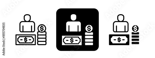 Earning Solid color and black line drawing vector illustration set