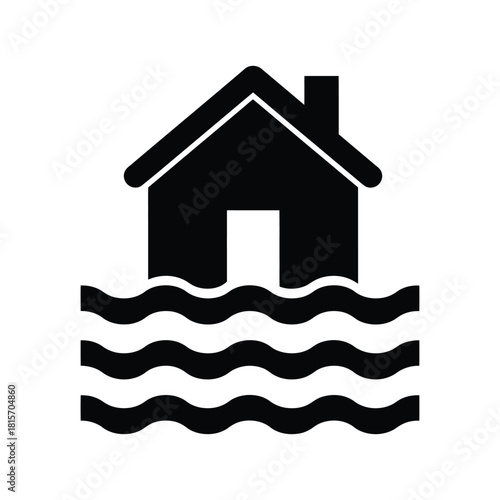 House in Flood Waters Icon - Disaster, Climate & Home Insurance Symbol