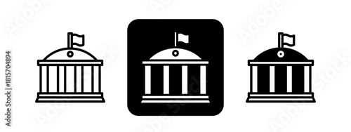 Institution Solid color and black line drawing vector illustration set