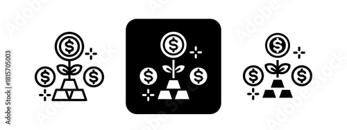 Return On Investment Solid color and black line drawing vector illustration set