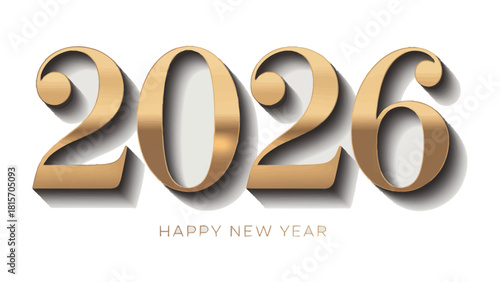 Golden 2026: A luminous golden numeral 2026 shines brightly, gracefully positioned against the backdrop of future possibilities and accompanied by Happy New Year.