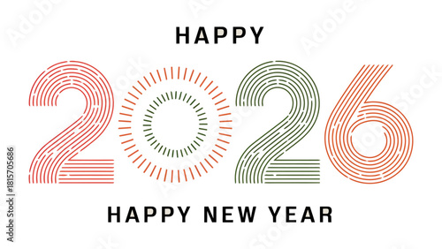 New Year 2026: A minimalist and festive design, featuring the 2026 in a colorful, stylized typography, celebrates the upcoming year with joy. 