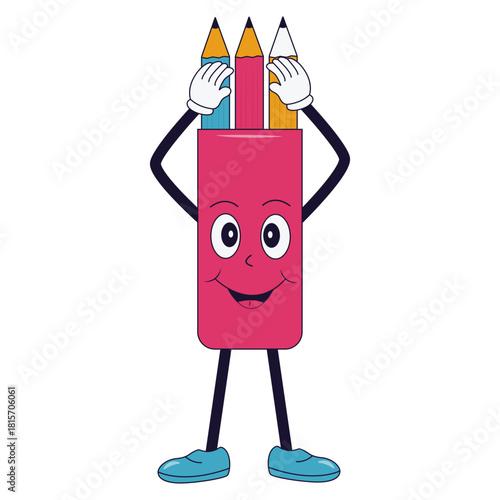 Groovy School Equipment Cartoon Character. Isolated Vector Illustration