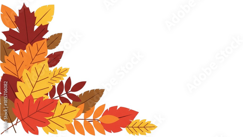 Vibrant autumn leaves vector illustration, a decorative fall corner border design element