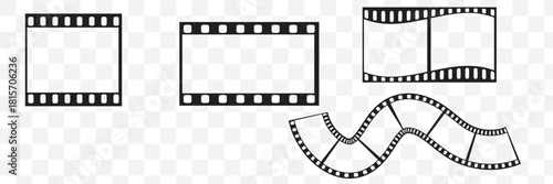Film strip frame or border set. Photo, cinema or movie negative. Vector illustration.