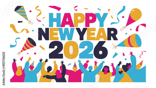 New Year's Eve Celebration: Festive scene of new year's eve, people welcome the upcoming new year. colorful party design, full of happiness and excitement.