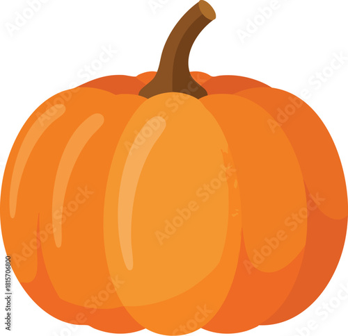 A vibrant orange cartoon pumpkin with a brown stem against a clean white background.