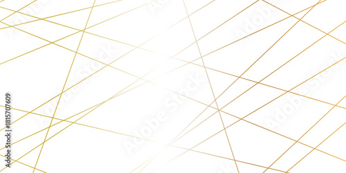 Abstract minimalistic white background with elegant intersecting golden lines forming a geometric pattern. random chaotic line and creative geometric many square, triangle shape background.