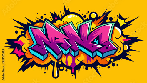 Playful vector pop art graffiti background with colorful dripping ink, abstract freestyle shapes, bold linework, energetic hip-hop inspired street art design