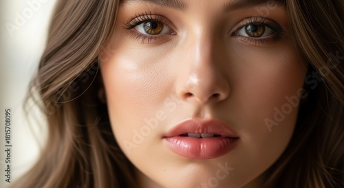 Wallpaper Mural Close-up Portrait of a Young Woman with Natural Makeup and Wavy Hair Torontodigital.ca