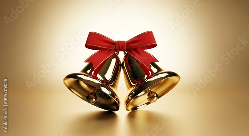 Golden Bells with Red Ribbon on Golden Background Decoration