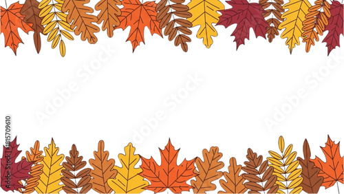 Vibrant autumn leaves border design for seasonal greeting cards and festive fall backgrounds with copy space