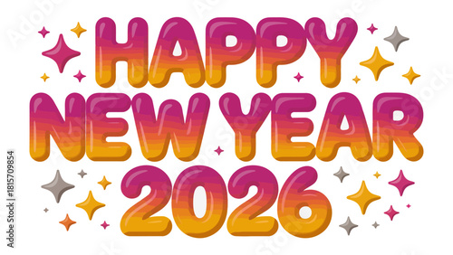 Festive New Year 2026: The joyful typography sparkles, inviting all to celebrate the beginning of a fresh calendar year, filled with hope and excitement. 