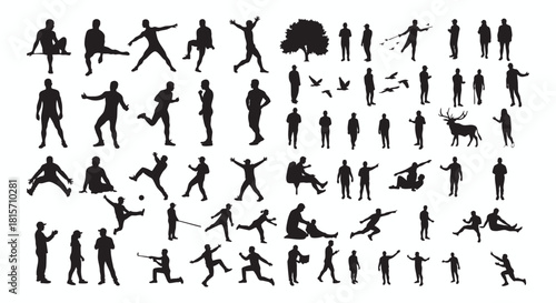 Silhouette Variety Diverse Group of People and Animals Vector Set for Creative Design Projects, Including Lifestyle and Travel Scenes