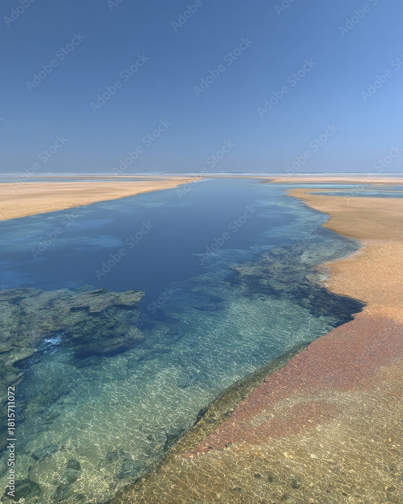 Obraz premium Coastal Landscape With Shallow Water And Golden Sand