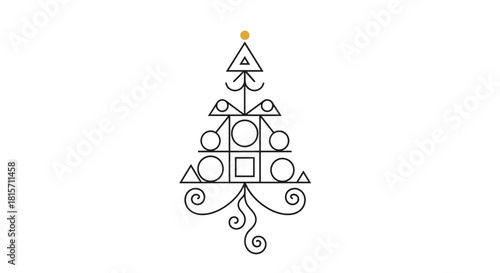 Geometric Christmas tree Illustration: Minimalist holiday graphic, modern seasonal design featuring a stylized geometric Christmas tree with simple shapes and lines, ready to infuse festive spirit.