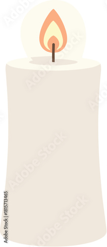 Simple vector illustration of a single white candle burning brightly.