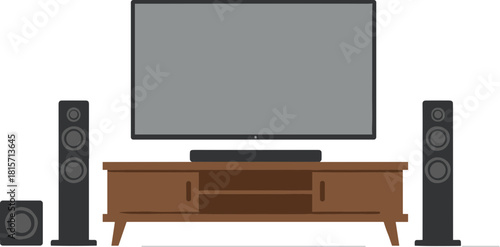 Modern home theater system with television and speakers vector illustration.