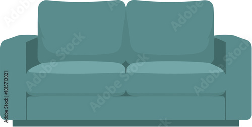 Modern teal two-seater sofa vector illustration isolated on a white background.