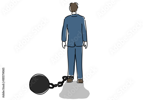 重い足かせの鉄球を引きずって歩く会社員